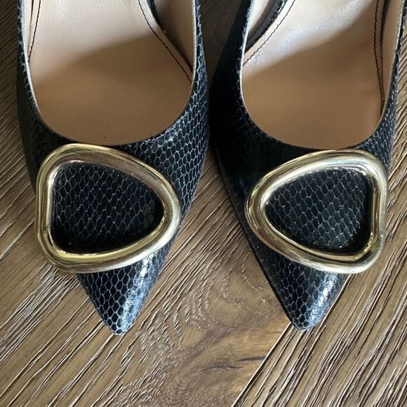 BEAUTIISOLES Lory Pointed Toe Pump In Black Metallic Viper Leather - Picture 5 of 10